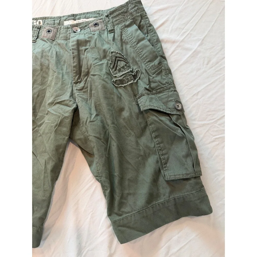 DKNY Jeans Mens 30 Olive Green Cargo Shorts Military Patch Utility Cotton Twill